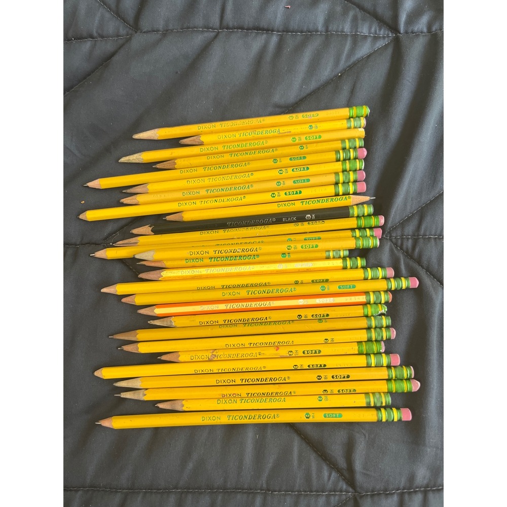 Dixon Ticonderoga Pencils Lot of 27 Yellow Black Orange No 2 Soft HB Wood Cased